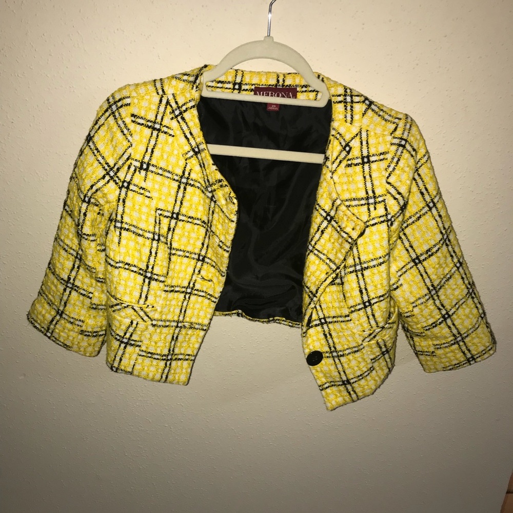 Yellow and Black Plaid Cropped Blazer